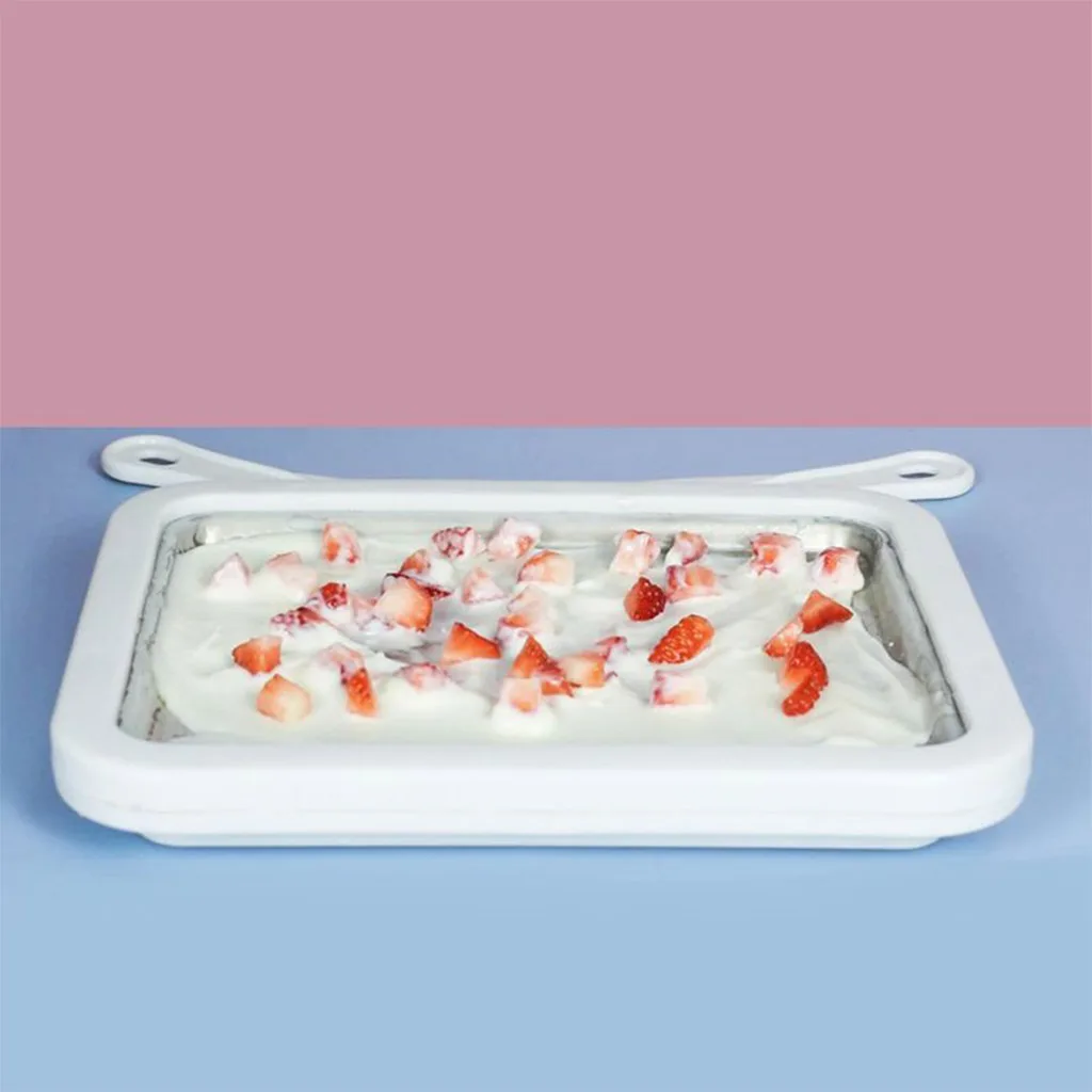 

Ice Cream Maker Instant Ice Cream Rolled Pan with 2 Spatulas Fruit Sweet Spot Sorbet Frozen Yogurt Homemade Freezer for Kids