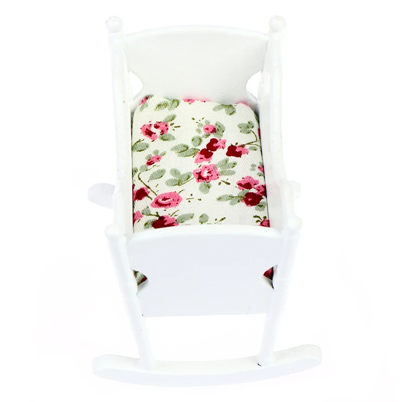 

1pcs 1:12 Dollhouse Miniature White Wooden Cardle Baby Bed Model Furniture Toys