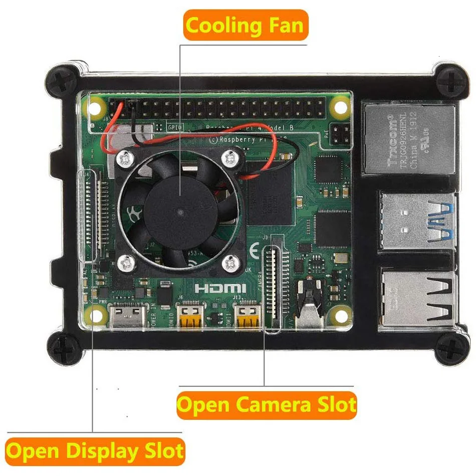 Чехол для Raspberry Pi 4 чехол B с адаптером питания радиатор вентилятор Модель B/Pi |