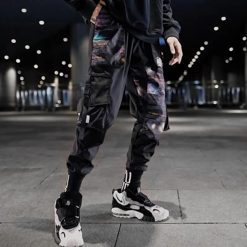 

2020 New Men Hip Hop Black Cargo Pants joggers Sweatpants Men Ribbons Casual Streetwear Harem Pants Women Fashions Trousers
