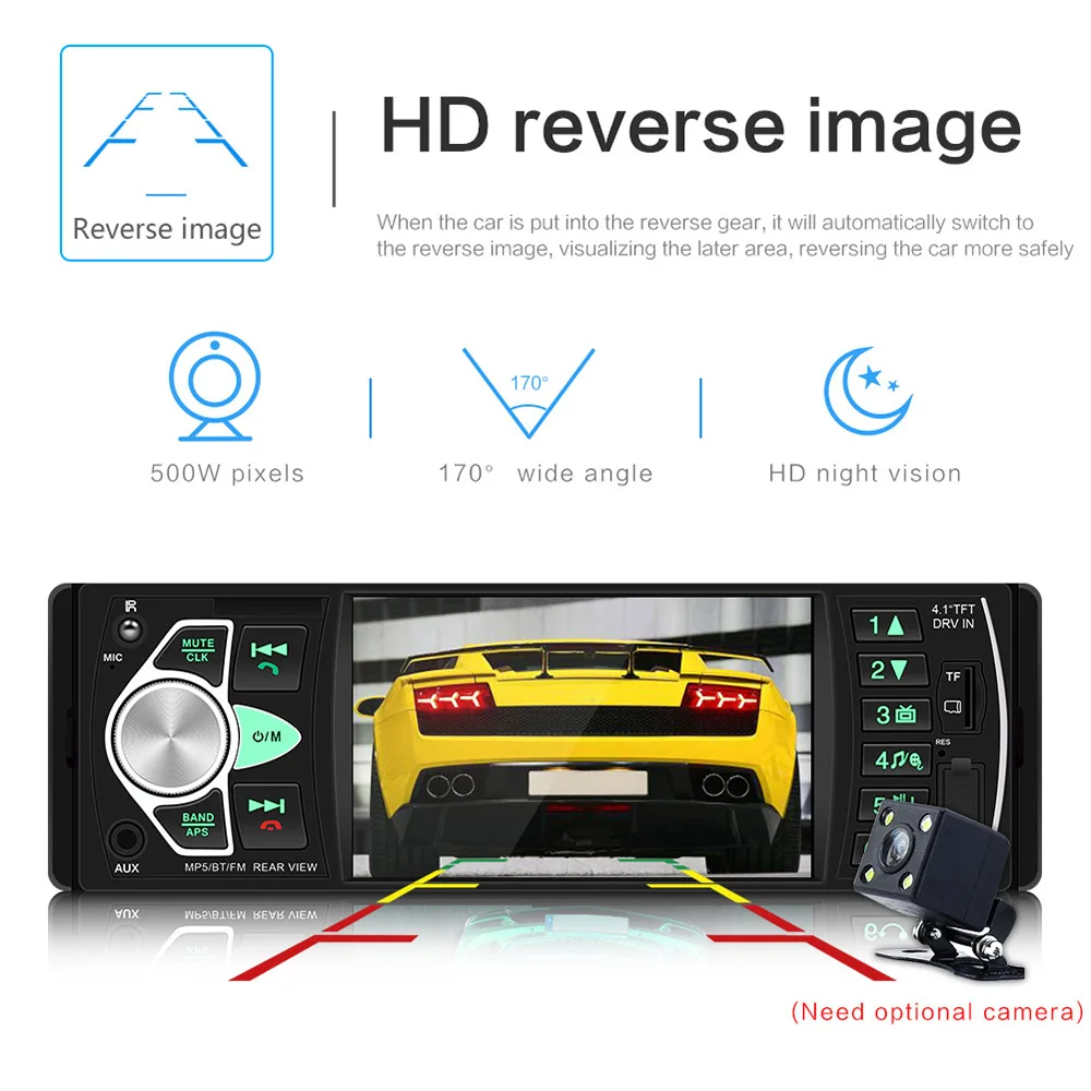 Автомобильный mp3 плеер FM радио Bluetooth свободные руки Авторадио заднего вида 1din