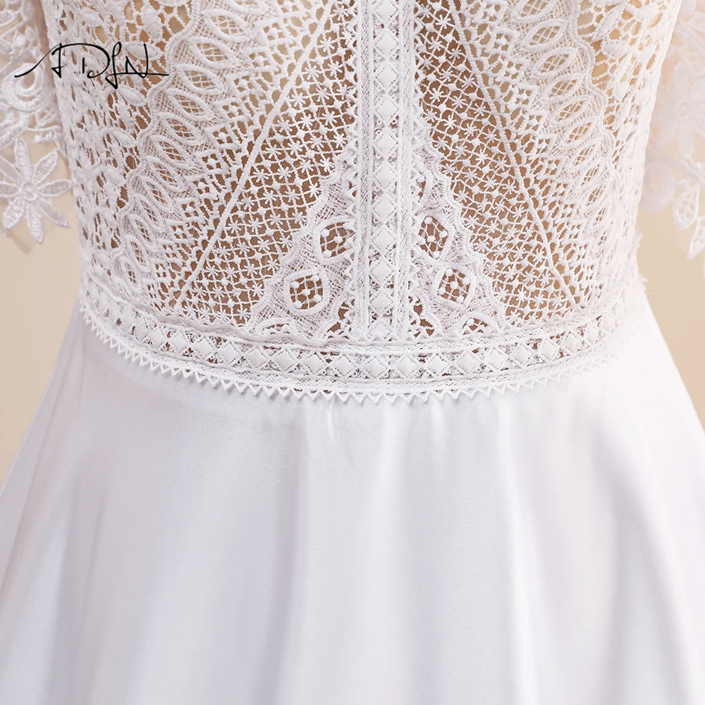 

ADLN Halter Bohemian Lace Wedding Dresses A-line Sweep Train Satin Bridal Gown Robe de Mariee Boho Bride Dress