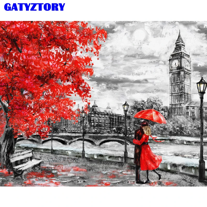GATYZTORY Frame Landscape Lover Big Ben DIY Oil Painting by Numbers Kits Acrylic Canvas For Artwork | Дом и сад