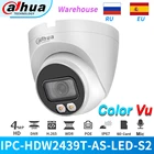 IP-камера Dahua 4 МП, полноцветная купольная IPC-HDW2439T-AS PoE со встроенным микрофоном и поддержкой SD-карты макс. 256 ГБ, светодиодная подсветка IP67