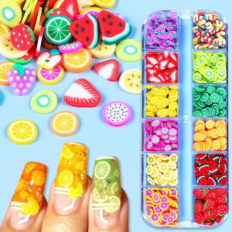 

Kawaii Nails Accessories Fruit Soft Clay Nail Art Flakes Strawberry Lemon Cherry Polymer Clay Slices French Manicure Decoration