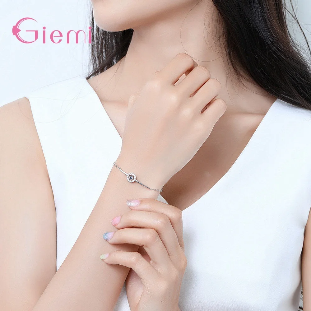 Браслет из настоящего серебра 925 пробы с ярко-синим кристаллом вставляется в