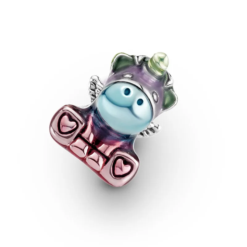 

925 sterling silver Colorful Unicorn Bead Fit Original Pandora Charms Bracelet Bangles Diy making gift for women pendant Jewelry