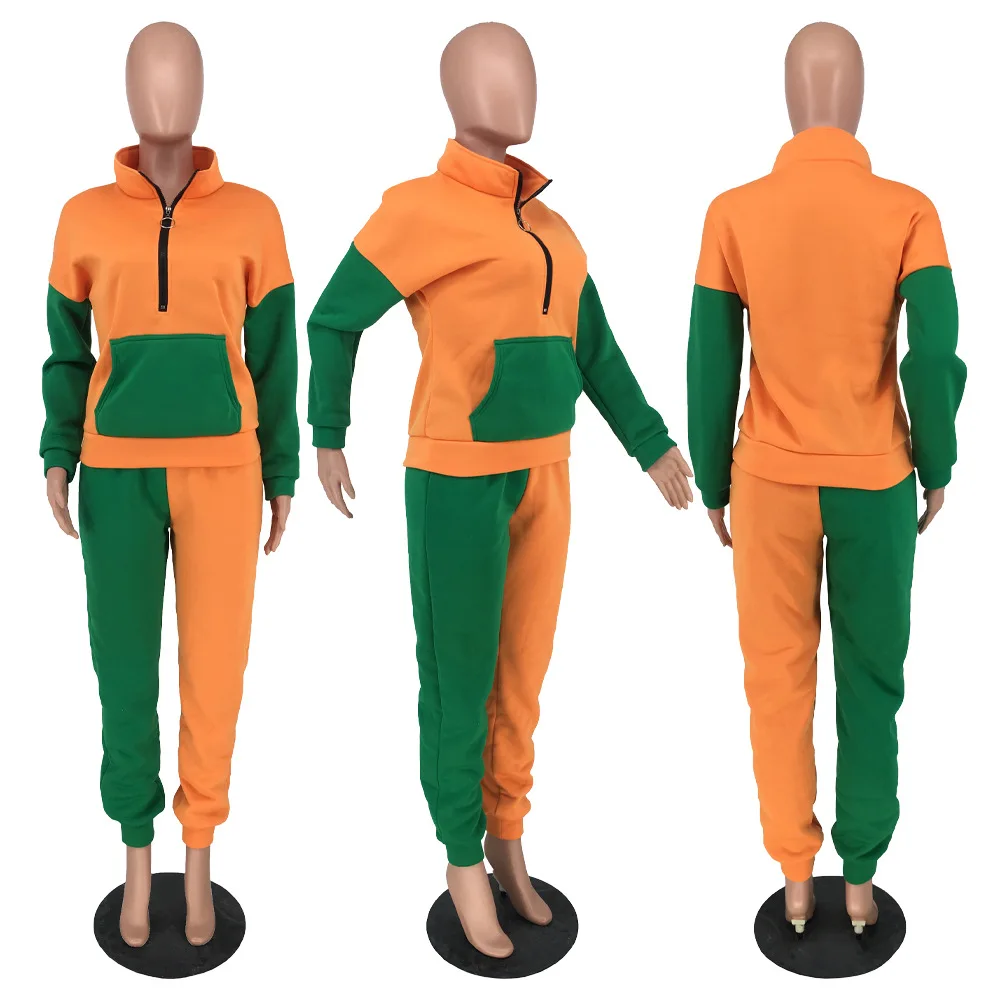 

FNOCE Trade Women's summer New Style Casual Fashion Loose Pullover Sweater Fabric Stitching Two-piece Suit