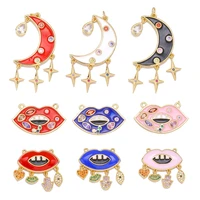 juya diy multicolor handmade enamel lip crescent moon star evil eye charms for fashion pendant rosary jewelry making supplies