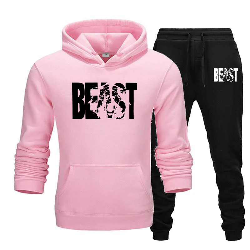 

Men Tracksuit 2Pcs Men Winter Hoodie Tops Pants Men's Sets Hoodies+Pants Sweatshirt Sports Suit Men Print Running Sportswear