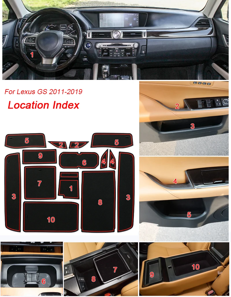 

14pcs Car Styling For Lexus UX ZA10 GS L10 2011-2020 Latex Gate slot pad Interior Door Groove Mat Non-slip dust Mat Accessory