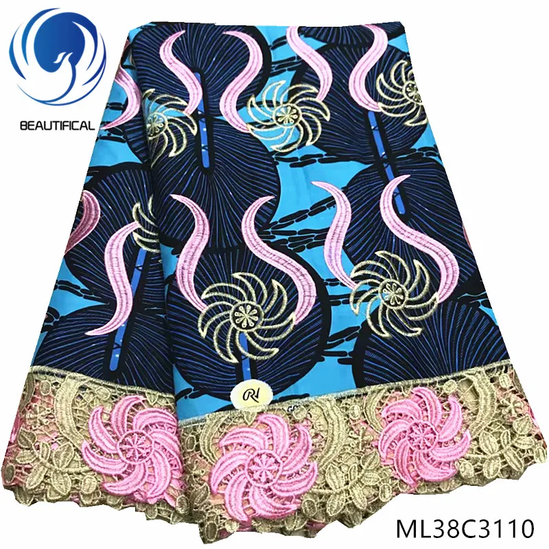 ML38C3110 BEAUTIFICAL африканская кружевная ткань Новое поступление хлопок воск смесь гипюр кружевная ткань для женщин 6 ярдов Африканское восковое кружево ML38C31 - Цвет: ML38C3110