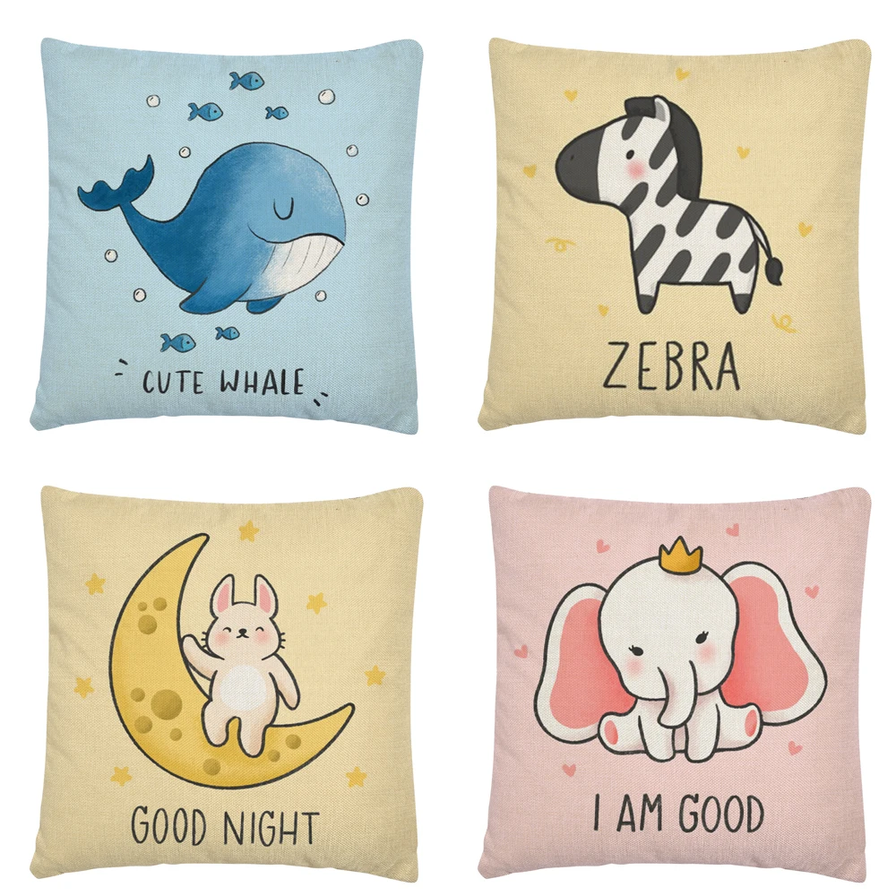 

Childish Ocean/Wild Animal Cartoon Pattern Linen Cushion Cover Pillowcase Home Sofa Car Decoration Pillowcase 45X45Cm