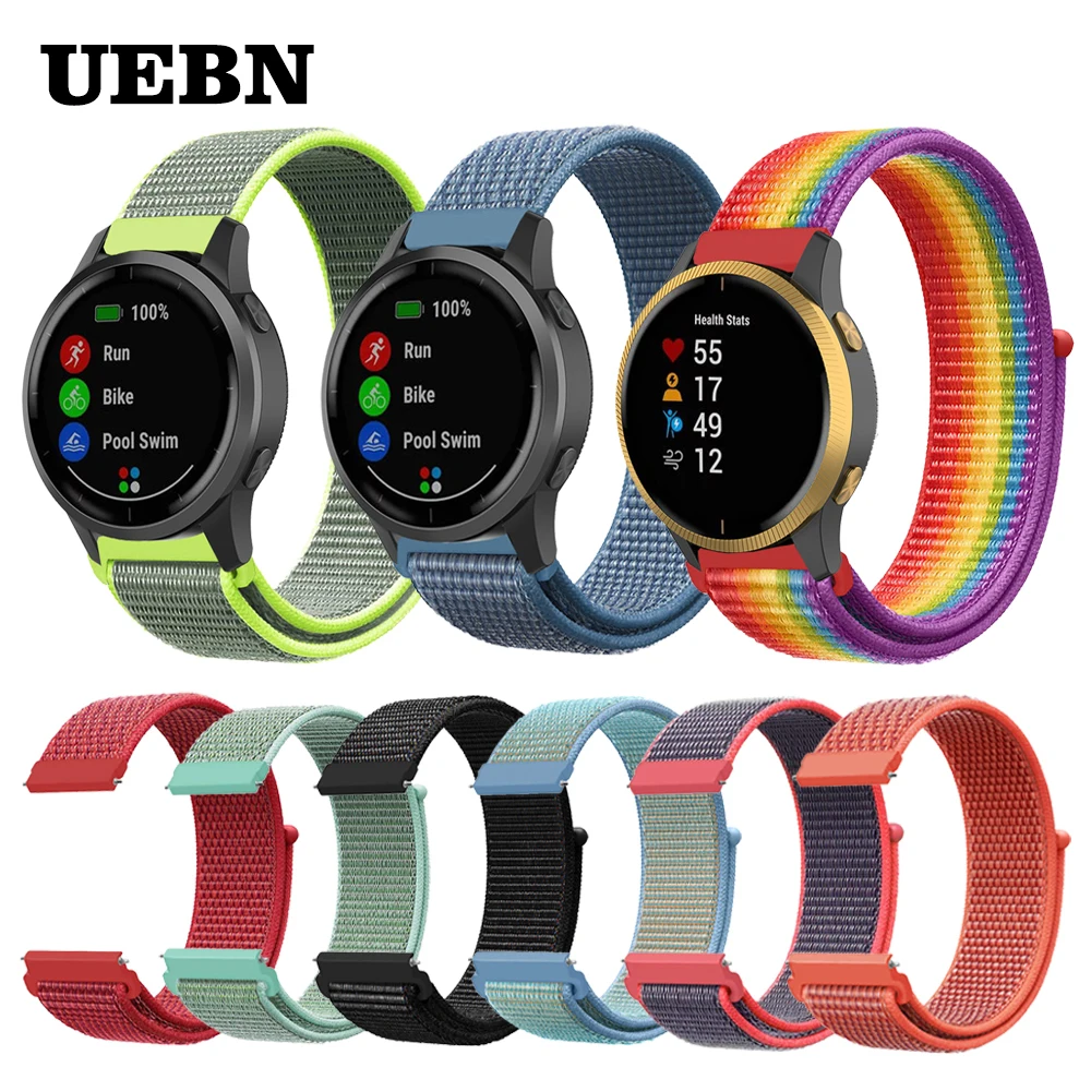 UEBN 20 мм 22 мм нейлоновый спортивный ремешок для Garmin Vivoactive 3 4 Venu/GarminMove/Forerunner 245 645 ремешок для наручных часов