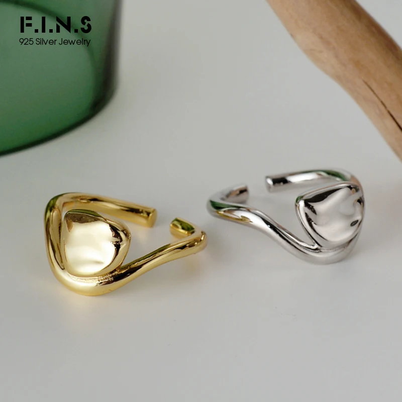 

F.I.N.S корейский стиль S925 кольцо из стерлингового серебра бледно-неправильные геометрические открытые гладкие средний палец серебро 925 кольц...
