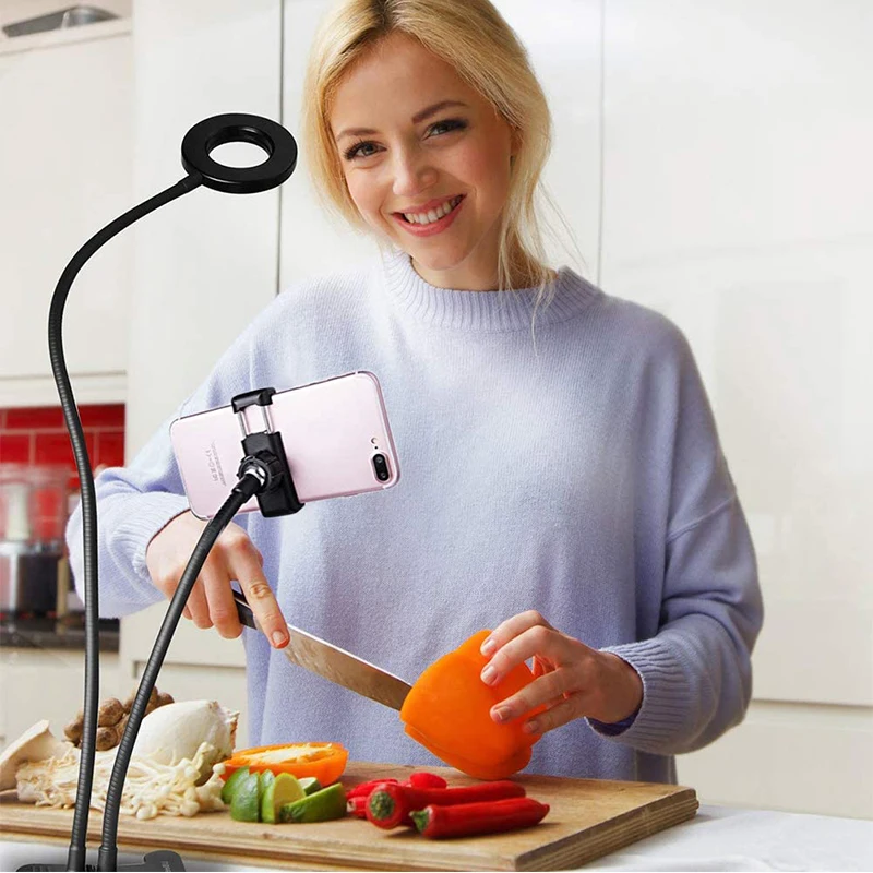 Гибкая настольная подставка для мобильного телефона со светодиодной кольцевой