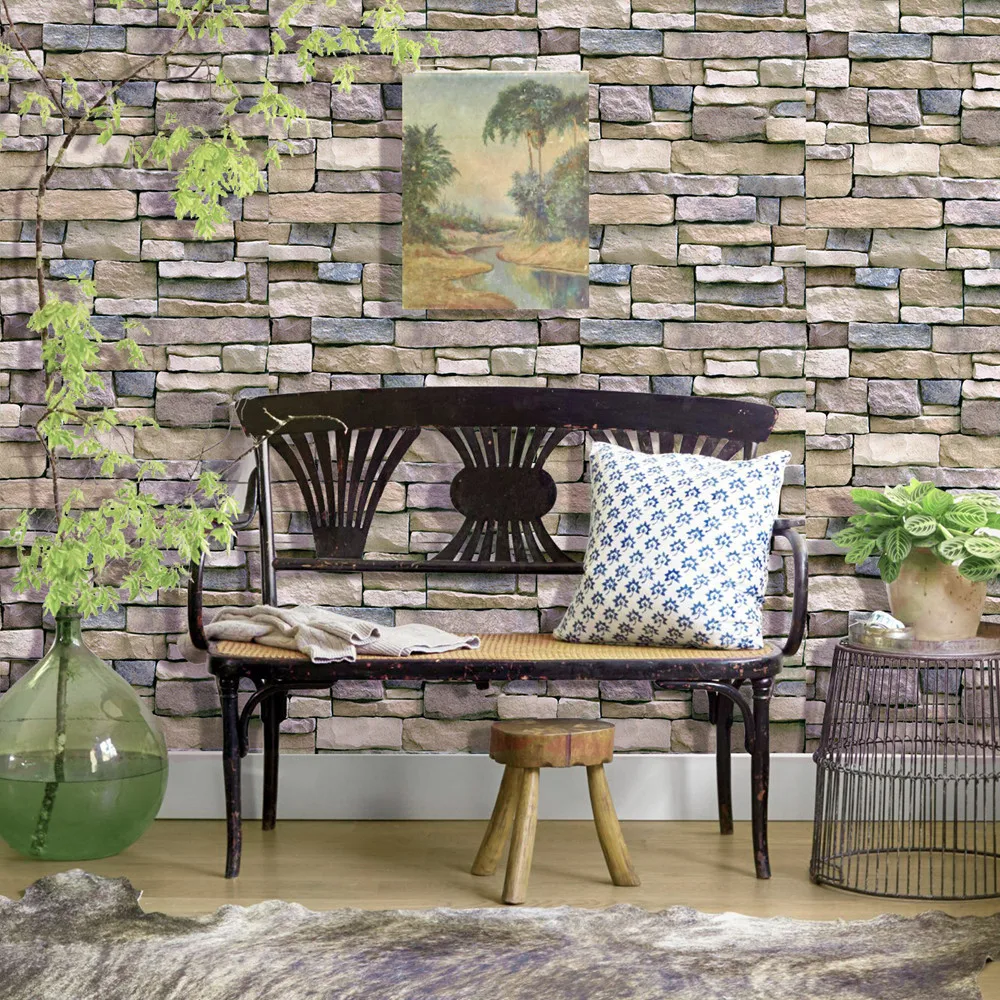 

Brick Pattern Vinyl Wallpapers Removable Contact Self AdhesivePaper 3D Faux Textured Stone Wall Look Rustic Wall Stickers