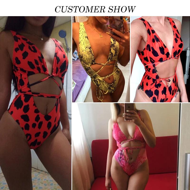 

Red leopard Brazilian swimsuit one piece Plus size sexy bikini 2021 Push up swimwear women string monokini High cut bathing suit