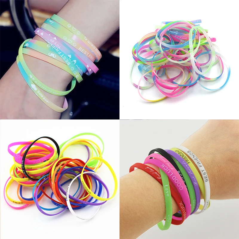 

30pcs/Set Printed Letters Colorful Fluorescent Silicone Wristband Wedding Party Baby Shower Kids Birthday Gift Luminous Bracelet