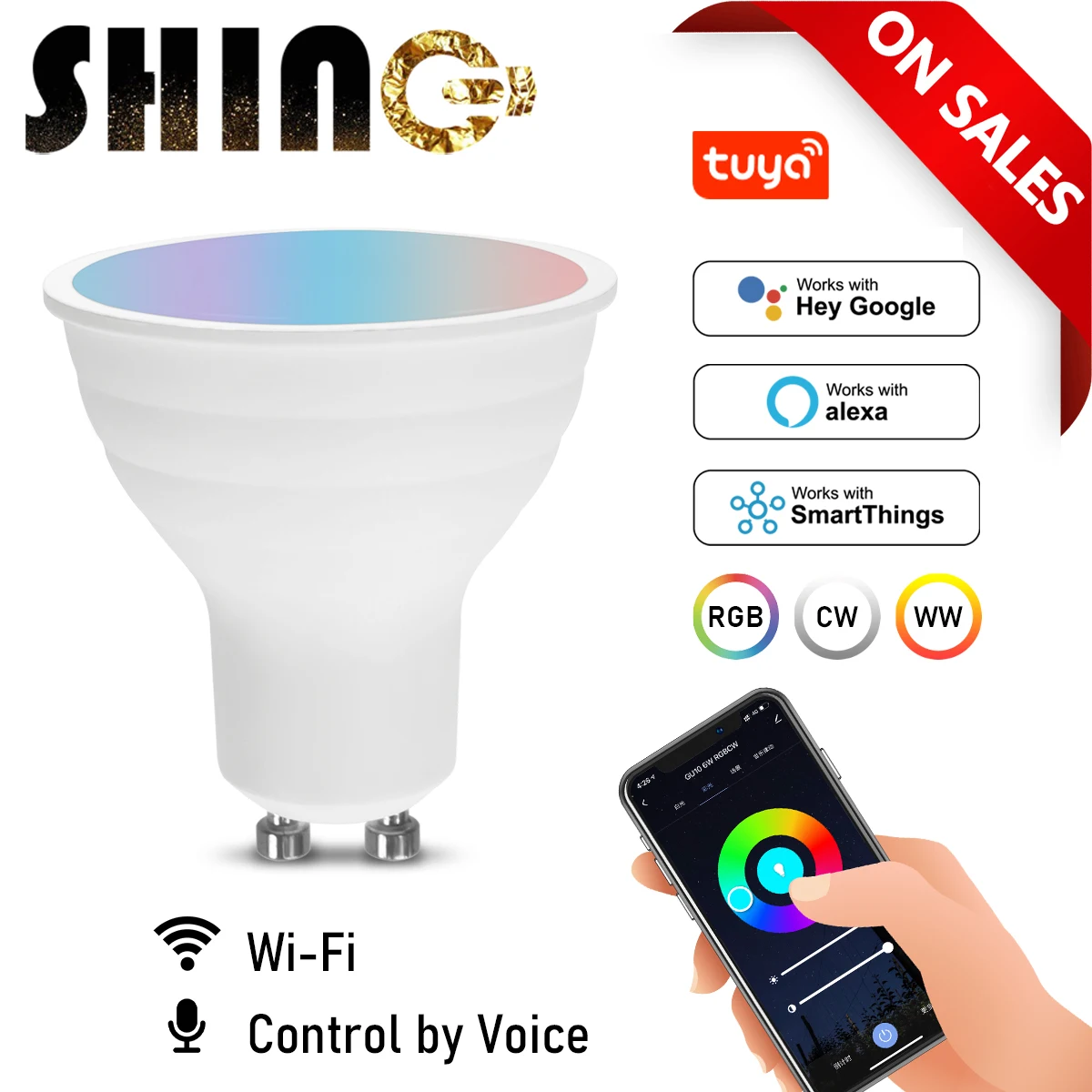 

Умная лампа с голосовым управлением, 6 Вт, Rgb, с регулируемой яркостью, Gu10, Wi-Fi, светодиодная волшебная лампа, 220 В переменного тока, работает с ...