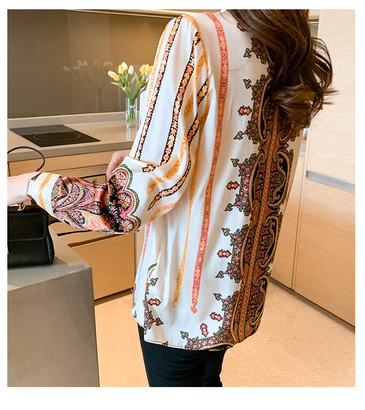 

New Chiffon Women's Blouses Long Sleeve Fashion Top Korean Casual Blouse Breasted Loose Tops Print O-neck Woman Shirt