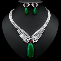 hibride green cubic zirconia big necklace pendientes sets dubai wedding bridal jewelry sets fashion white gold color n 1230
