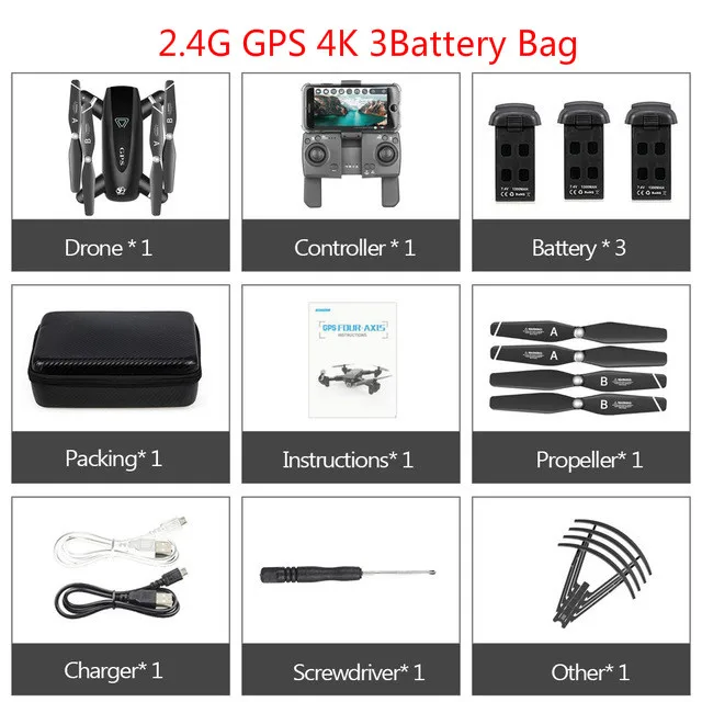 2.4G 4K 3Battery Gps складной 2,4G/5G Квадрокоптер WiFi fpv 1080P follow me(следуй за мной с HD Камера Квадрокоптер с дистанционным управлением Дистанционное управление вертолет на радиоуправлении selfie игрушки - Цвет: 2.4G 4K 3Battery