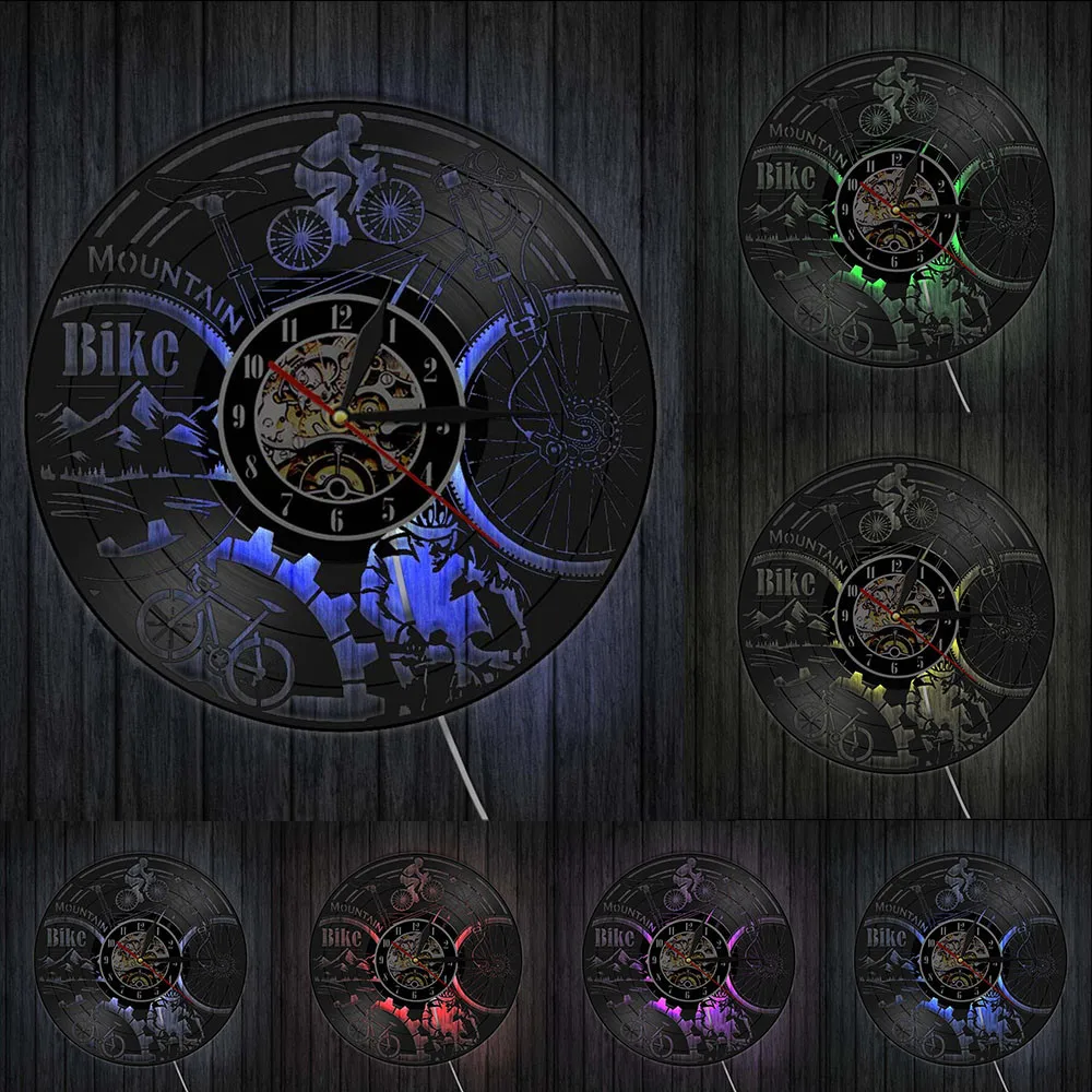 Виниловые настенные часы для горного велосипеда черные ретро домашнего декора