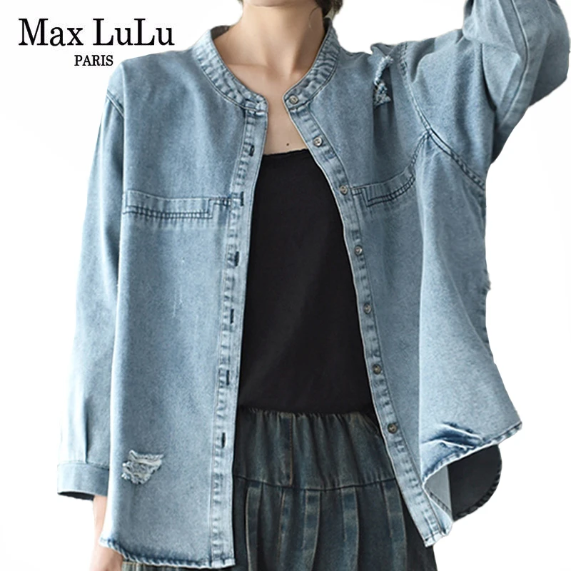 Куртка Max LuLu женская джинсовая в стиле панк модная Дизайнерская верхняя одежда из