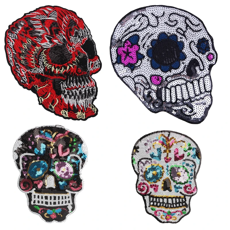 Большие блестки череп-скелет патчи для утюга нашивки одежды аксессуары футболок