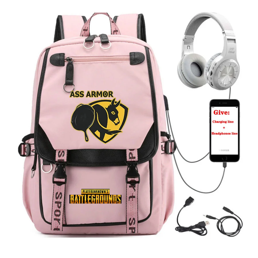 Рюкзак для ноутбука с USB зарядкой подростков аниме игровой рюкзак PUBG школьный