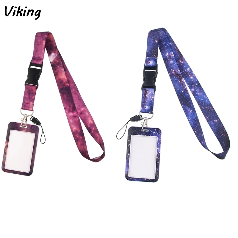 

G1831 Cartoon Starry sky Lanyard Keychain key Badge ID Mobile Phone Rope Cute Gifts Lanyard With Aurora Card Holder