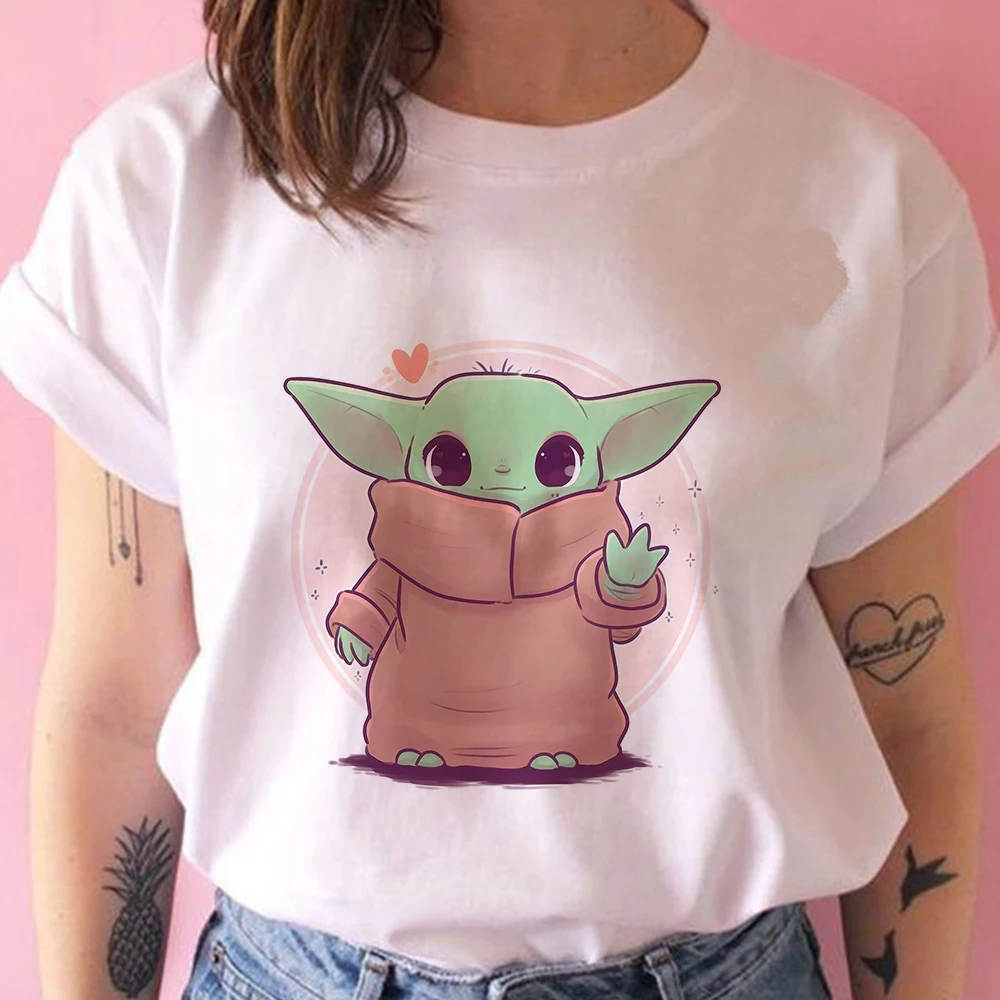 

Disney Baby Yoda Young Girls Favorite Tshirt Streetwear Casual Mandalorian Clothing Branded T shirt Women Spring Autumn Tops