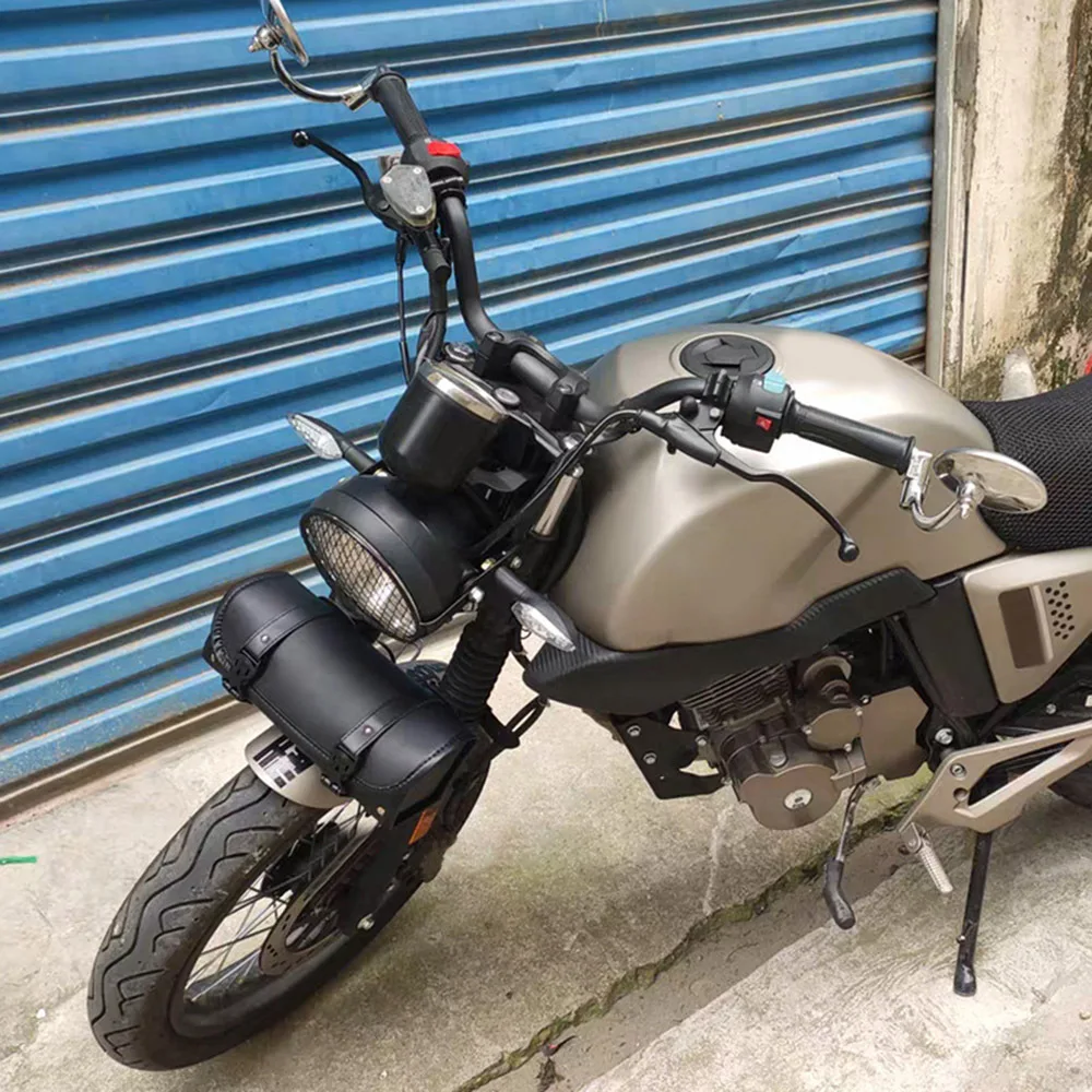 

Universal Motorcycle Saddlebags Leather Storage Luggage Bags Front Tool Pouch For Sportster Wholesale