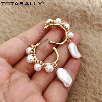 totasally designer hoop earrings for women baroque simulated pearl beaded handmade earrings lady party earring gifts dropship