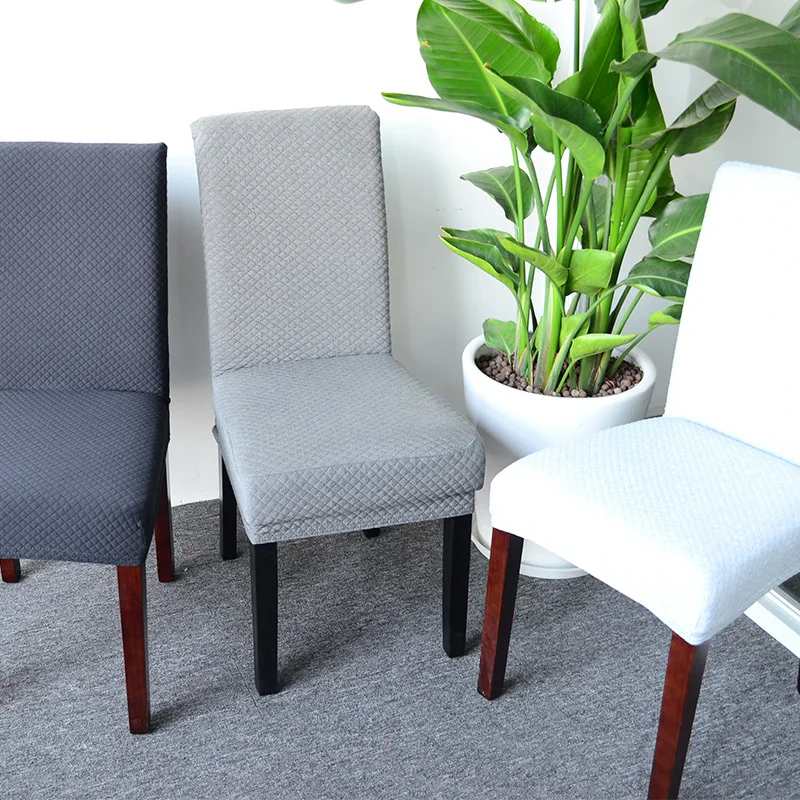 Упругий тканевый чехол для стула однотонный вязаный утолщенный клетчатый Темный