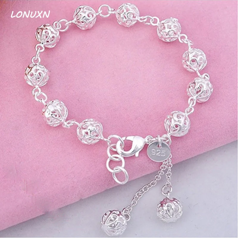 High Quality Hollow Women Jewelry 100% 925 Sterling Silver Bracelet Hand Tassel Bell Female Beads Simple Folk Style Lovers Gift