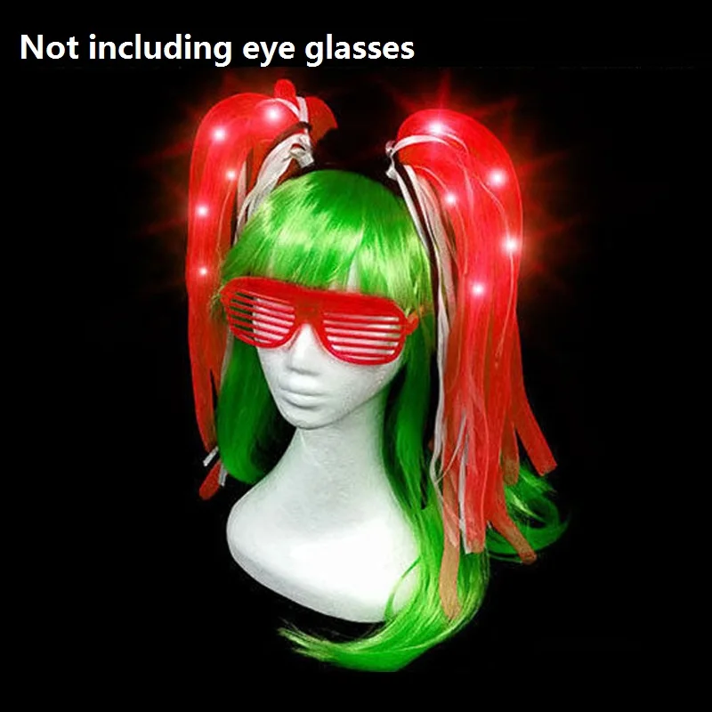 red braid glasses Светящиеся Волосы оплетка очки мигающий лук маска для глаз светодиодный светильник вьющиеся волосы парик Поклонники день рождения принадлежности светодиодный Вечерние - Цвет: red braid glasses