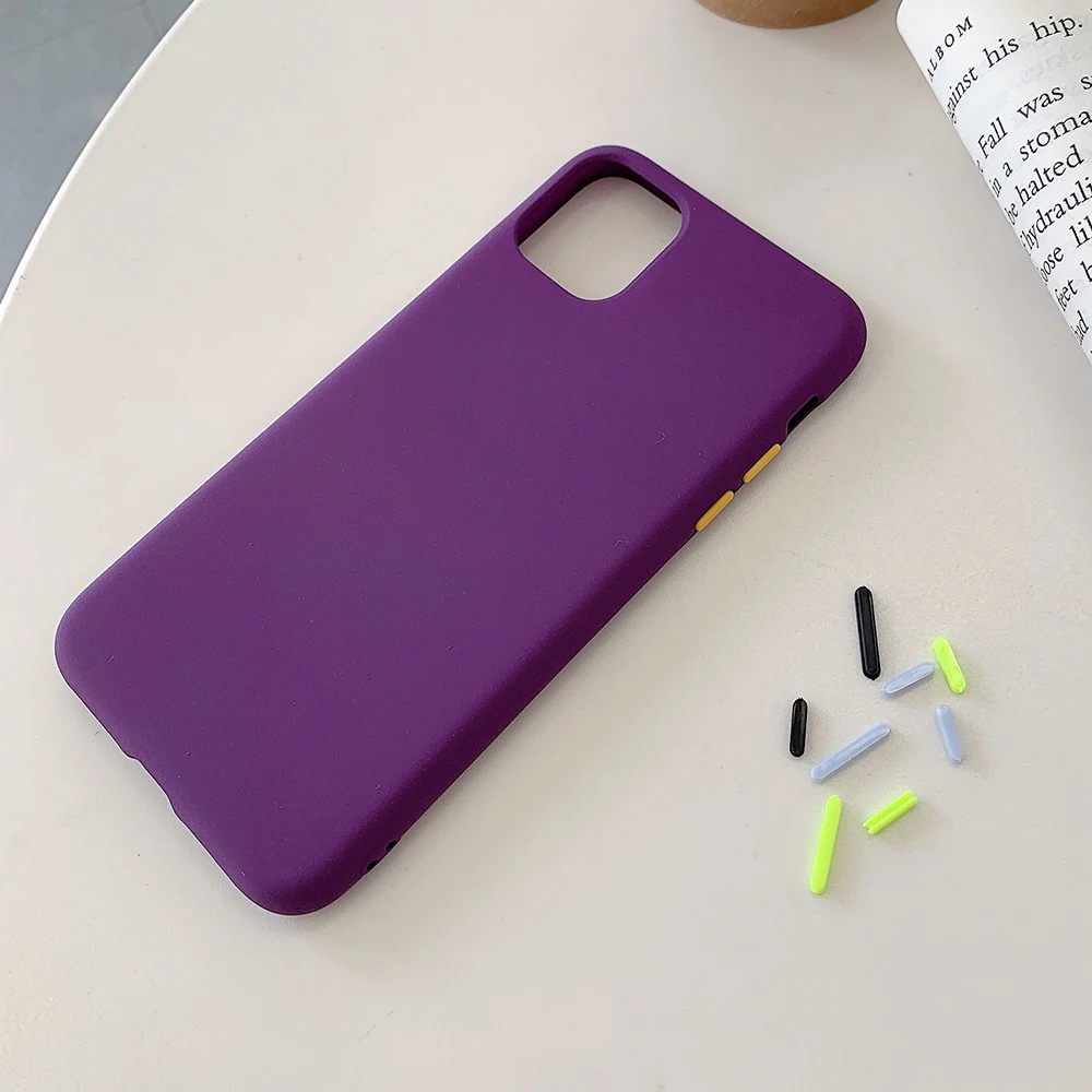 Solid Color Yellow Phone Case For iPhone 11 Pro Max XR X XS 7 8 6 Plus Soft TPU Matte Cover With 4 Random Buttons | Мобильные