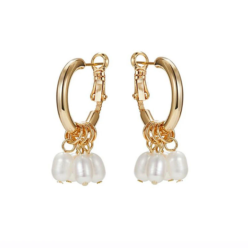 

Peri'sBox Gold Circle Genuine Freshwater Pearl Hoop Earrings Cluster Pearl Charm Earrings Hoops Bohemia Pearl Earrings for Women