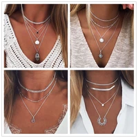 tenande vintage multi layer party jewelry leaves stars hamsa hand moon chain necklaces pendants for women hot sale bijuterias