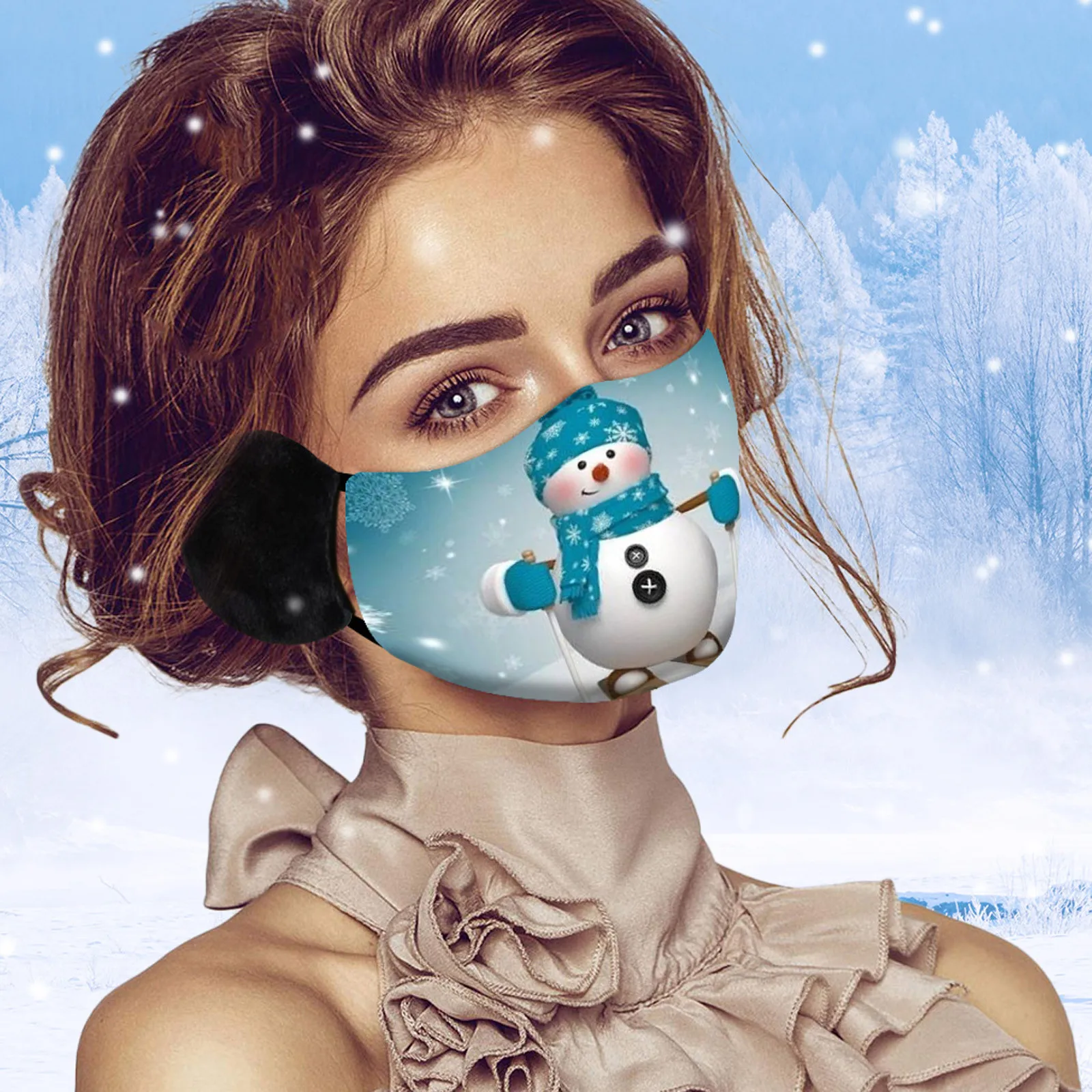 

3PC Christmas Masks Adult Snowman Printed Winter Warm Face Mask Fashion Lovely Cartoon Masque Reusable Breathable Mascarillas 24