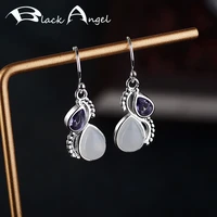 black angel amethyst droplets pear shaped moonstone gemstone 925 sterling silver drop earrings for women jewelry party gift
