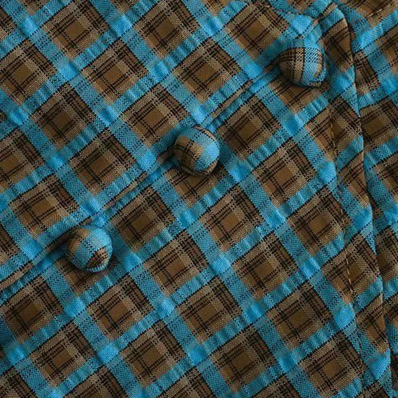 

Women's Autumn Retro Lantern Sleeve V-neck Striped Plaid Shirt Top Ladies Short Court Style Shirt ozz9789