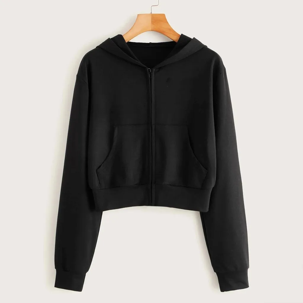 Women's Sweatshirt Casual Solid Long Sleeve Zipper Pocket Shirt Hooded Sweatshirt Tops Sudaderas Con Capucha Outwear Hoodies