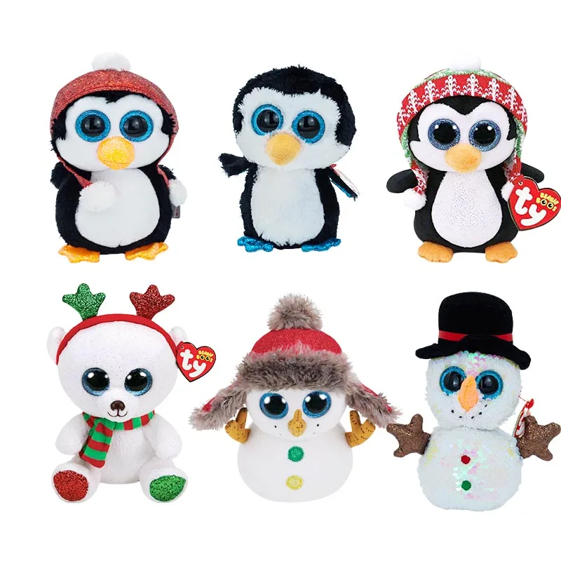 

Ty Big Glitter Eyes Christmas Series Owl Dog Plush Stuffed Animal Collectible Hooded Penguin Doll Toy Christmas Gift 15cm