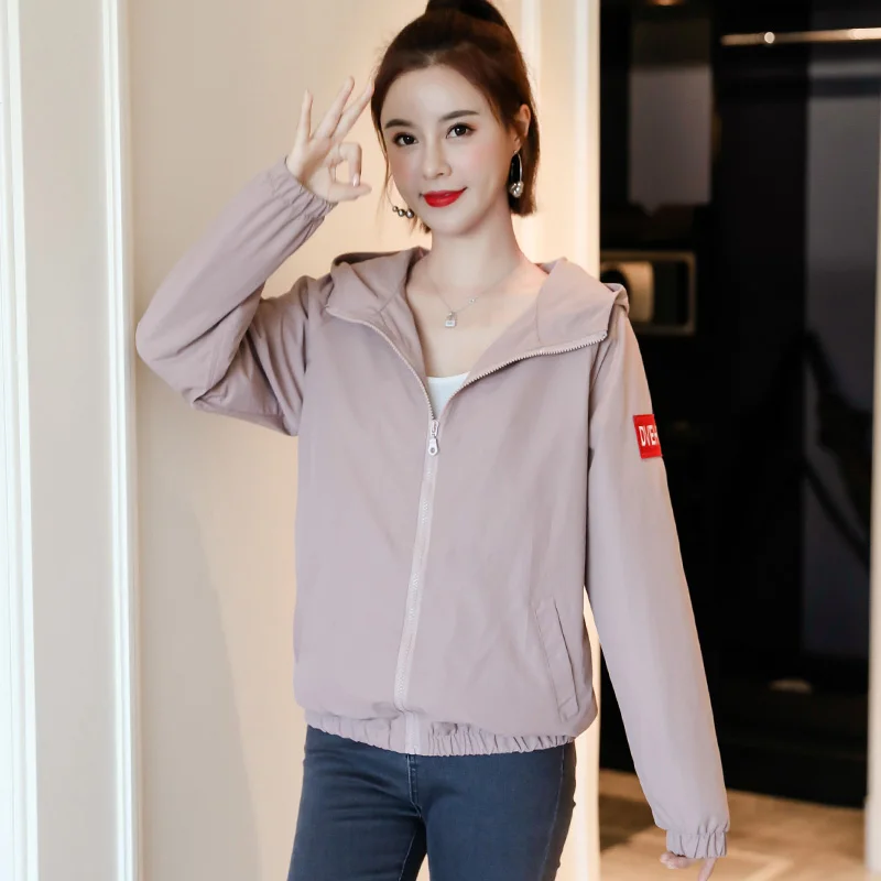 Однотонная ветровка для женщин с длинным рукавом пальто капюшоном весна осень