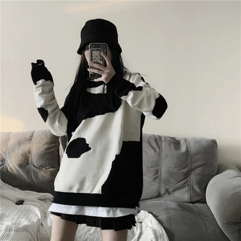 

sweaters for women autumn winter new Korean ins patchwork loose casual knitted pullovers o-neck long sleeve ladies top harajuku
