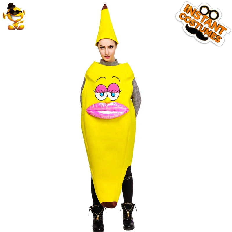 Unisex Adult Cosplay Yellow Banana Costume Halloween Party Fashion Funny Jumpsuit Female Fancy Dress Yummy Food Mascot |