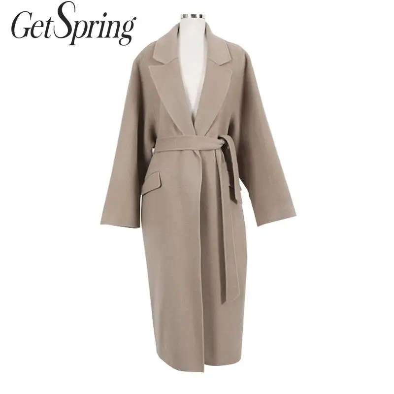 Женские пальто GETSPRING из шерсти женские зимние женское экстрадлинное в стиле
